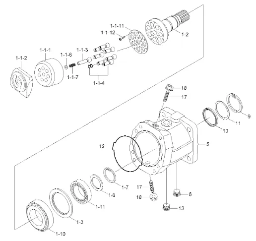 R210W-9 Travel Motor Parts XJDD-00109 Rotary Group XJDD-00121  (pic1)